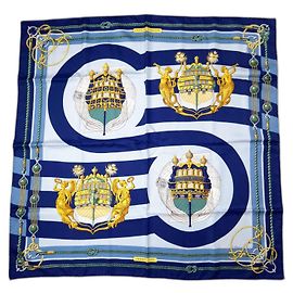 Lenço de seda Hermès Chateaux d'arriere de Julie Abadie Azul Multicor