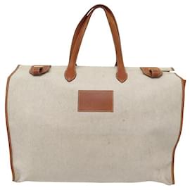 Hermès-VINTAGE SAC DE VOYAGE A MAIN HERMES KABA 52CM TOILE & CUIR CABAS TOTE TRAVEL BAG-Beige