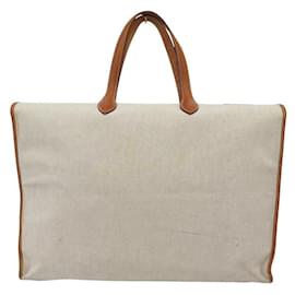 Hermès-VINTAGE SAC DE VOYAGE A MAIN HERMES KABA 52CM TOILE & CUIR CABAS TOTE TRAVEL BAG-Beige