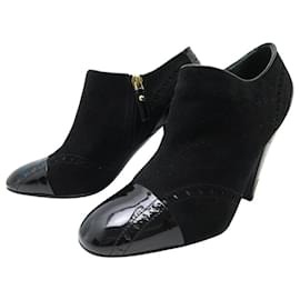 Louis Vuitton-LOUIS VUITTON MIA ANKLE BOOTS 38.5 PATENT LEATHER & SUEDE-Black