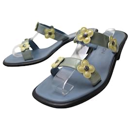 Louis Vuitton-LOUIS VUITTON BLOSSOM HEEL MULES 38.5 PATENT LEATHER PUMPS-Blue