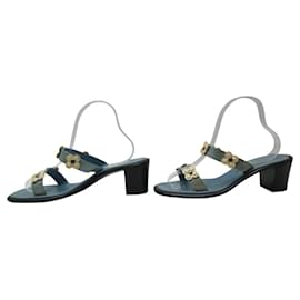 Louis Vuitton-LOUIS VUITTON BLOSSOM HEEL MULES 38.5 PATENT LEATHER PUMPS-Blue