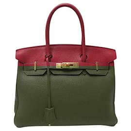 Hermès-SAC A MAIN HERMES BIRKIN 30 DE 2014 EN CUIR TOGO ROUGE & METAL DORE RED HAND BAG-Rouge