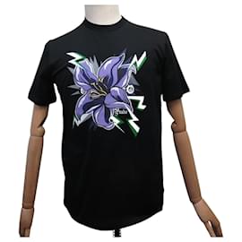 Prada-NEW PRADA T-SHIRT SHORT SLEEVES FLOWER PRINT 35838 M 48 BLACK AND PURPLE-Other