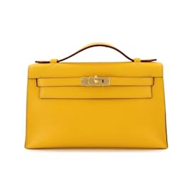 Hermès-Sac à main Hermes Pochette Kelly Swift-Jaune