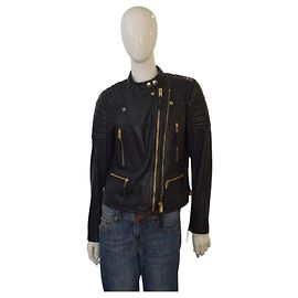 Burberry Genuine Lambskin Leather Black Zipper front biker Jacket 10US, 44IT Black