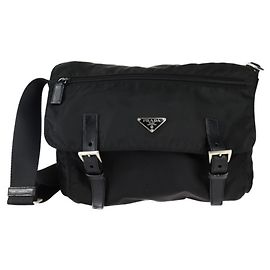 Borsa a tracolla in nylon e pelle nera Prada Nero