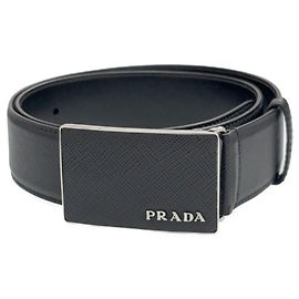 Cintura in pelle Saffiano nera da uomo Prada Nero Argento