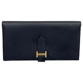 Hermès-Portefeuille Long Hermes en Cuir Epsom Noir-Noir
