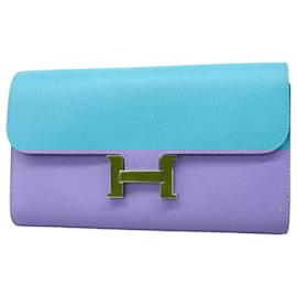 Hermès-Portefeuille Long Hermes Constance Veau Epsom Bleu Noir Y Stamp-Autre