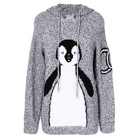 Chanel Collectors Trophy Bouclé CC Sudadera con Capucha Pingüino 42 FR Gris