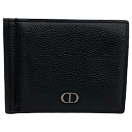 Christian Dior-Christian Dior Black Leather Bi-Fold Wallet-Black