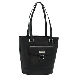 BURBERRY Tote Bag Leather Black Silver Auth BA2708 Black Silvery