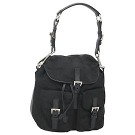 PRADA Shoulder Bag Nylon Black Silver Auth 125573 Black Silvery