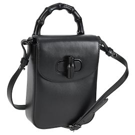 Bolsa de mão GUCCI de couro 2 vias preta 702106 Auth 118849M Preto
