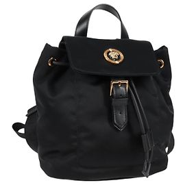 VERSACE Backpack Nylon Black Gold Auth 118732V Black Golden