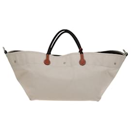 Hermès-HERMES Cavaliers GM Boston Bag Toile 2way Crème Argent Auth 121104M-Argenté,Écru