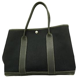 Hermès-Sac Tote Hermes Garden PM Toile Officier Noir-Noir