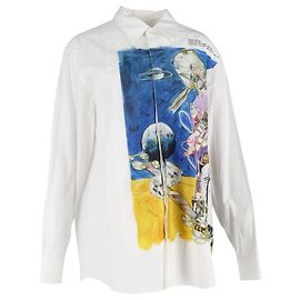 Valentino Garavani Camisa de botones en algodón blanco con estampado espacial Valentino Multicolor