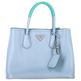 Prada Medium Cuir Double Tote Bag in Blue Leather Blue
