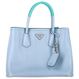 Prada Medium Leder Doppel-Tote-Bag aus blauer Leder Blau