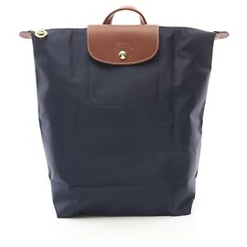 Longchamp Le Pliage Original Fabric Leather Backpack Brown Blue Navy blue