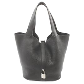 Hermès-Sac à main Hermes Picotin Lock en Taurillon Clemence-Noir