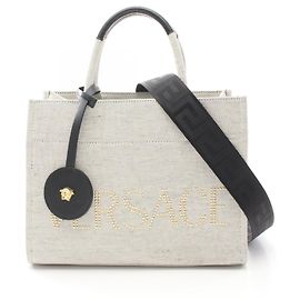 Bolsa tote de lona Versace Marrom Cinza