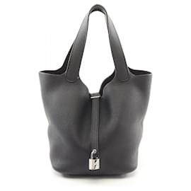Hermès-Sac à main Hermes Picotin Lock MM en Taurillon Clemence-Noir