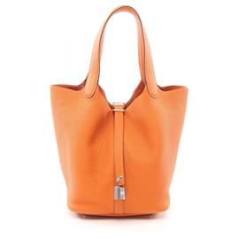 Hermès-Sac à main Hermes Picotin Lock MM en Taurillon Clemence-Orange