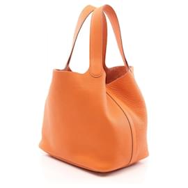 Hermès-Sac à main Hermes Picotin Lock MM en Taurillon Clemence-Orange
