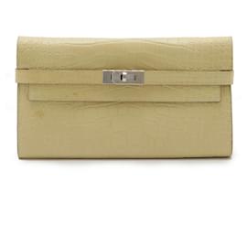 Hermès-Portefeuille Hermes Kelly Alligator Long-Beige,Autre