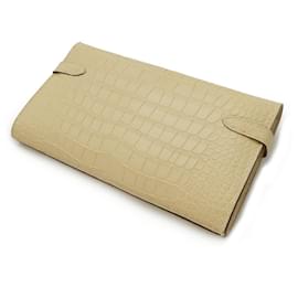Hermès-Portefeuille Hermes Kelly Alligator Long-Beige,Autre