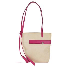 Bally Canvas Leather Tote Bag Pink Beige