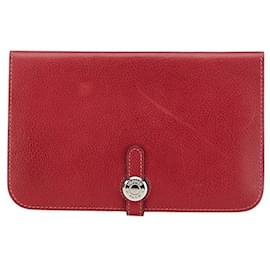 Hermès-Portefeuille long en cuir GM Dogon Hermes-Rouge