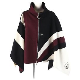 Louis Vuitton Wool Silk Graphic LV Poncho Black Beige Dark red
