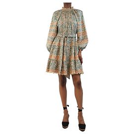 Ulla Johnson Grün-gemustertes Mini-Kleid mit Gürtel - Größe UK 6 Grün