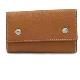 Hermès-Étui à clés Hermes Selier Etui Cle 4 Taurillon Clemence-Marron,Doré