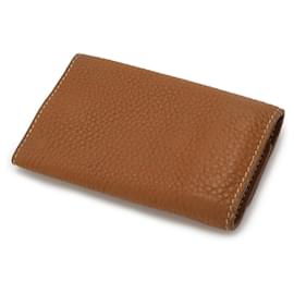 Hermès-Étui à clés Hermes Selier Etui Cle 4 Taurillon Clemence-Marron,Doré