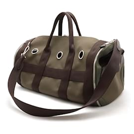 Hermès-Hermes Dog Carrier Canvas Leather 2way Pet Bag-Green,Khaki,Dark brown