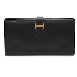 Hermès-Portefeuille long en veau Box Bearn d'Hermès-Noir