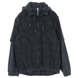 Sacai Gonz Multi Patch Karo Hoodie aus Baumwolle/Nylon Grün Marineblau