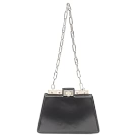 Fendi-Fendi Peekaboo Cut Leather Shoulder Bag-Black