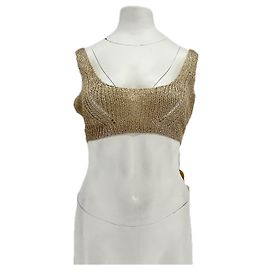 Autre Marque BANANHOT Mesh Crop Top braun mit Pailletten Braun