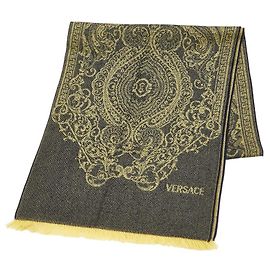 Cachecol de lã com logo Versace Preto Amarelo
