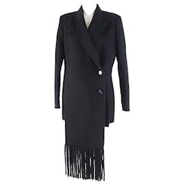 Fendi-Manteau en laine et soie avec logo FF à franges noir-Noir