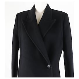 Fendi-Manteau en laine et soie avec logo FF à franges noir-Noir