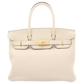 Hermès-Sac à main Hermes Birkin 30 Taurillon Clemence-Beige