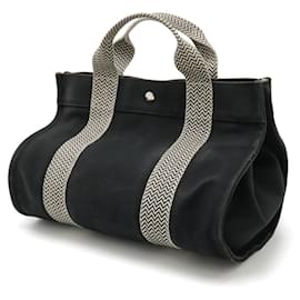 Hermès-Sac à main en toile Cannes PM Hermes-Noir,Beige