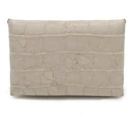 Hermès-Étui à cartes en alligator Mat Hermes Calvi-Beige